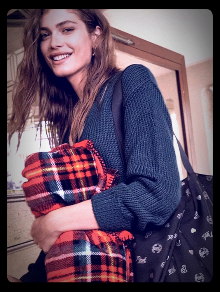 Victoria's Secret Pink Sherpa Plaid Blanket & Tote - Picture 1 of 7